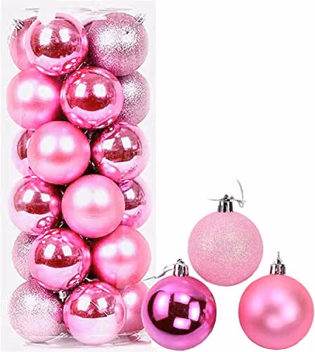 Shatchi 9-Piece Pink and Silver Shatterproof Plastic Christmas Bauble Hanging Decorations, 50mm Round Ornaments