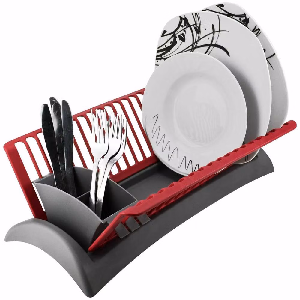 Nordara Compact Dish Drainer Rack with Cutlery Holder in Red and Multicolour – 4
