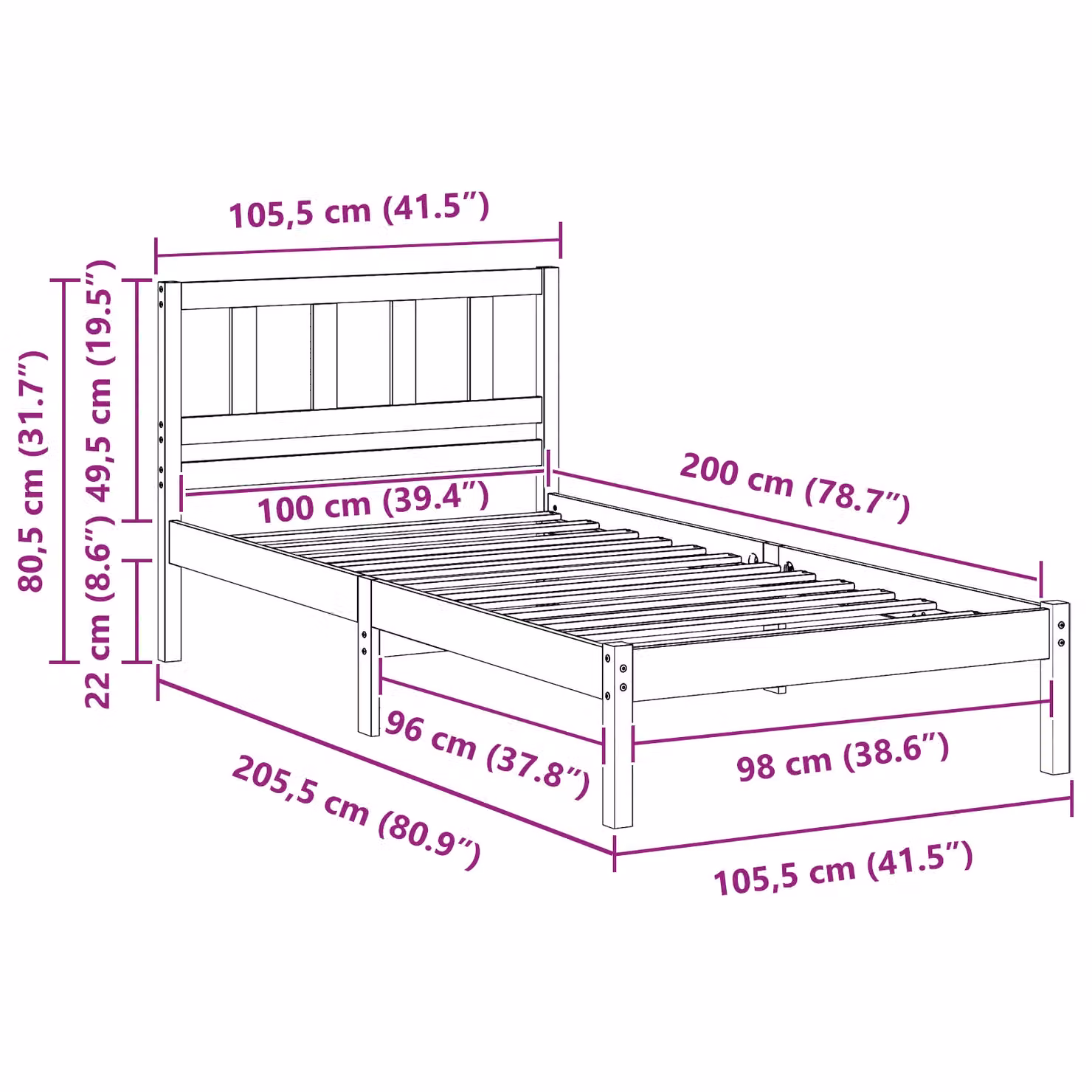 Berkfield Home Solid Pine Wood Bed Frame with Headboard in Brown, W/D/H: 100 x 200 x 80.5 cm – 2