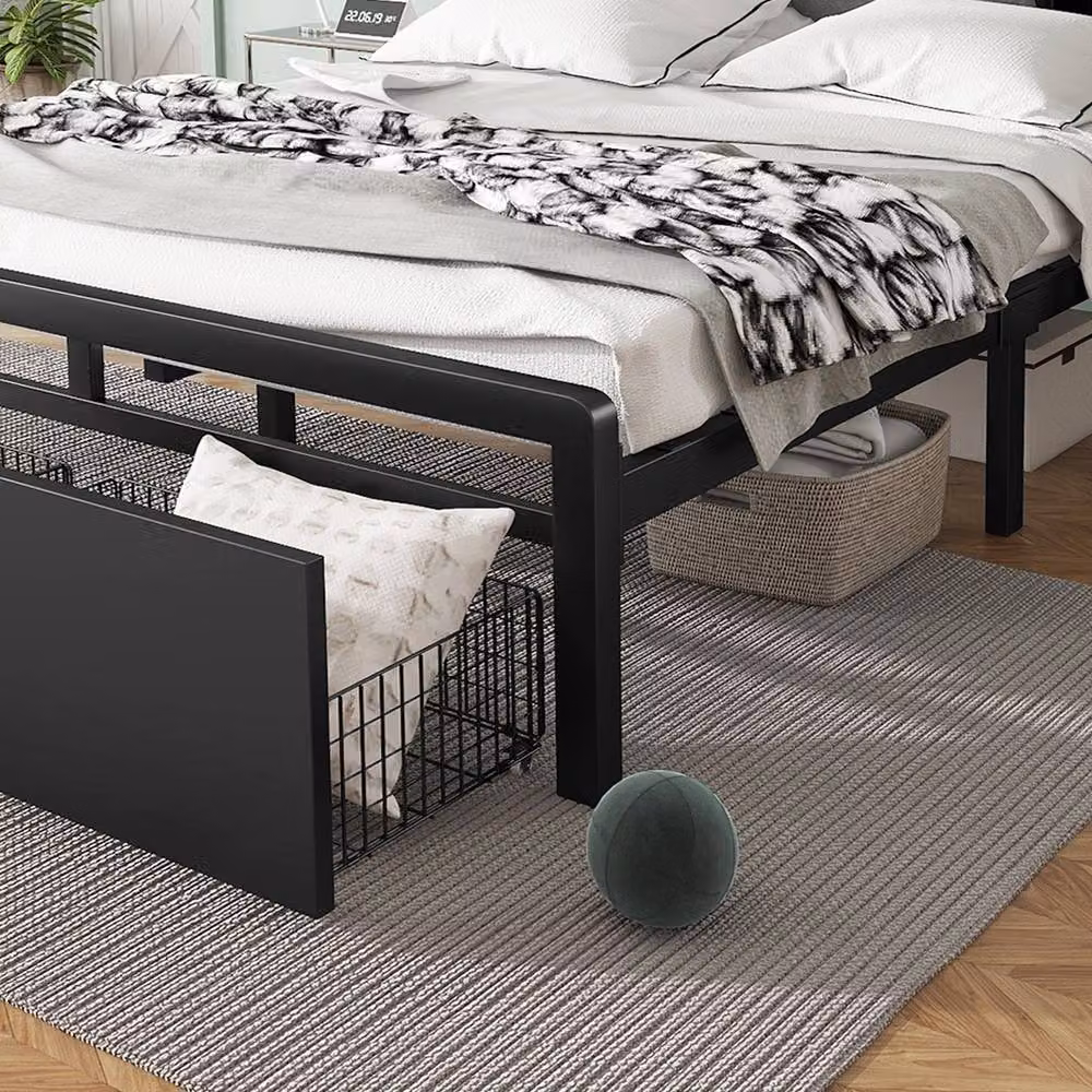 Rolipo Black 4ft6 Double Metal Bed with LED Under-Bed Lighting, Storage Drawers and USB Charging Ports – 5