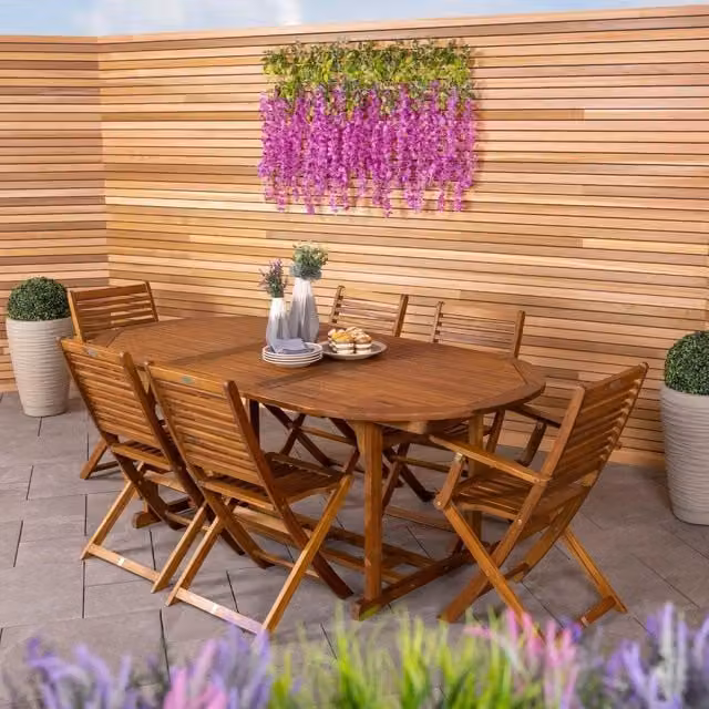 Charles Bentley FSC Certified Acacia Hardwood Oval Extendable Outdoor Dining Table in Natural Brown, W/D/H: 200 x 100 x 74 cm – 1