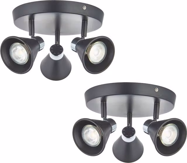 First Choice Lighting Burton Set of 2 Adjustable LED Ceiling Spotlights in Matt Black and Polished Chrome