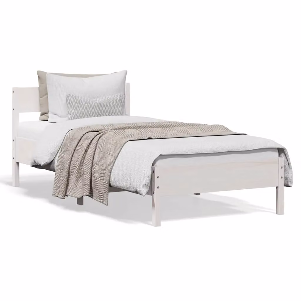 Berkfield Home Small Single Solid Wood Pine Bed Frame, White, W: 75 cm, L: 190 cm – 2