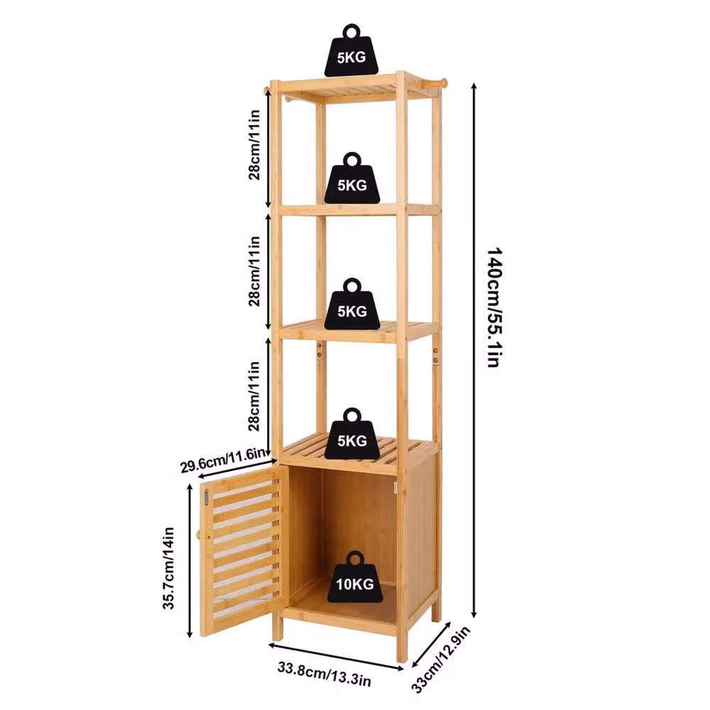 ERGOVEXA 3-Tier Bamboo Bathroom Storage Cabinet and Organiser Shelf in Brown – 2