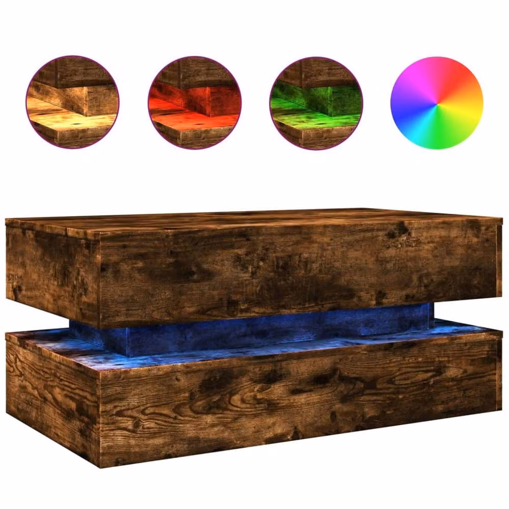 Berkfield Home Modern Rectangular Coffee Table with LED Lights in Smoked Oak Brown, W: 90 cm, D: 50 cm, H: 40 cm – 3