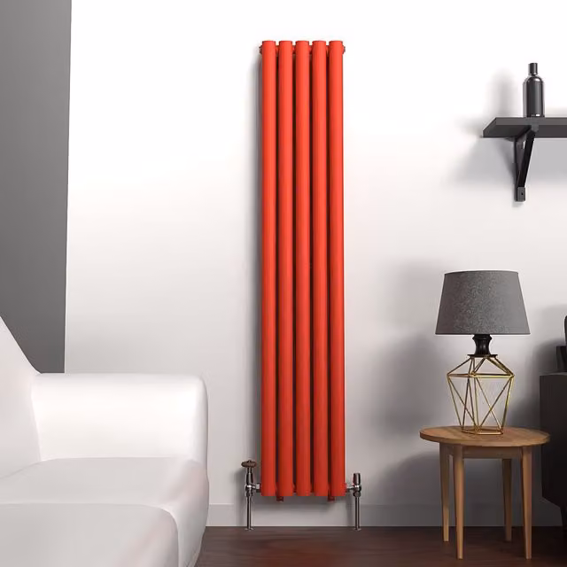Lux Heat Oval Coloured Vertical Steel Radiator in Red, H 160 cm x W 30 cm