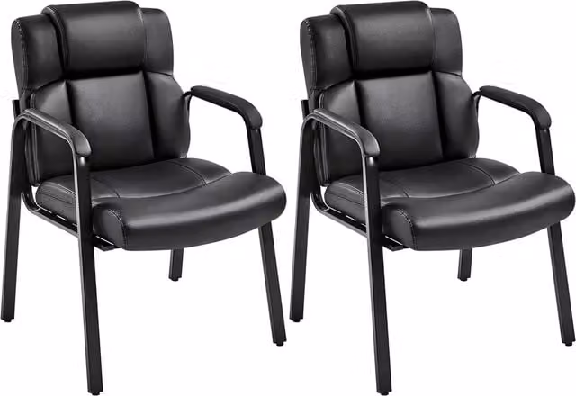 Yaheetech Set of 2 Black Faux Leather Executive Reception Chairs with Armrests