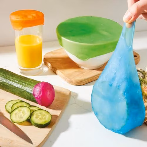 mysmartbuy Set of 4 Reusable Silicone Food Covers in Multicolour, Fridge and Freezer Safe – 1
