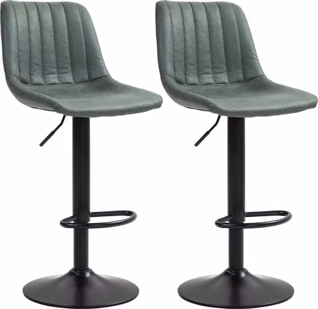 HOMCOM Set of 2 Adjustable Counter Height Bar Stools with 360 Degree Swivel and Footrest, Green – 1