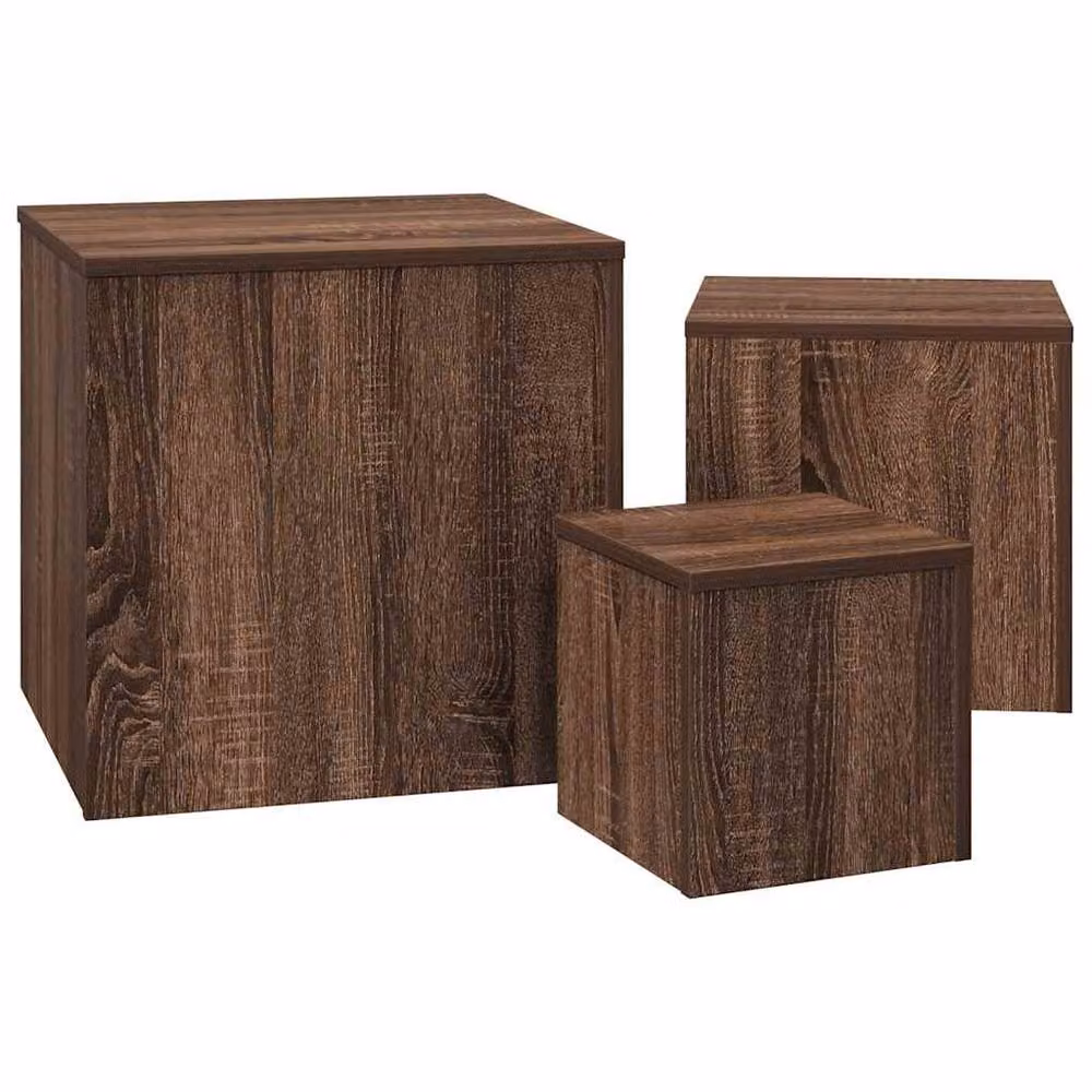 Berkfield Home Set of 3 Classic Square Nested Side Tables in Brown Oak MDF – 4