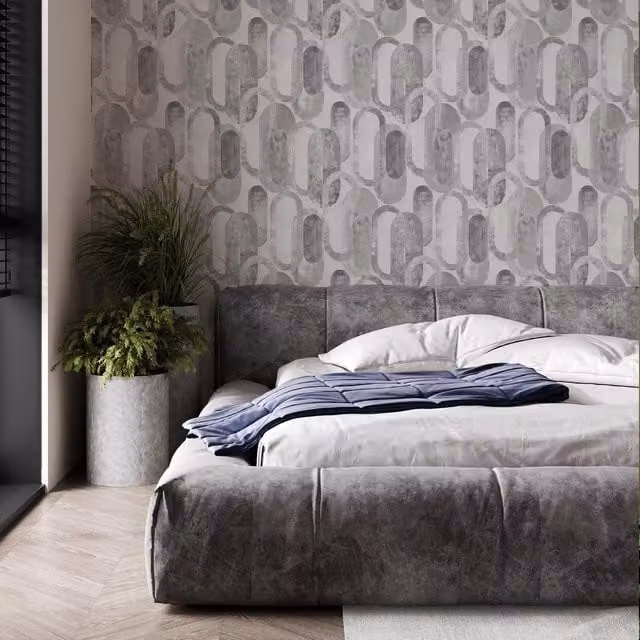 Graham & Brown Geometric Abstract Vinyl Wallpaper in Grey and White, Width: 52 cm