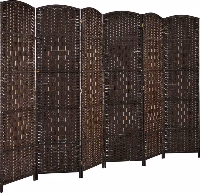 Costway 6-Panel Rattan Wood Room Divider in Brown