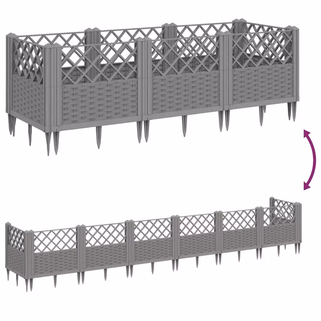 Berkfield Home Garden Planter with Pegs, Light Grey, W: 123.5 cm, D: 43.5 cm, H: 43.5 cm – 4
