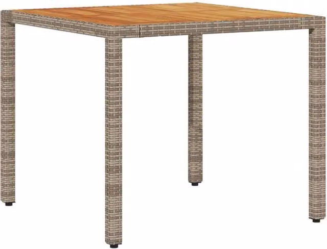 Berkfield Home Grey Poly Rattan Garden Table with Acacia Wood Top W/D/H: 90 x 90 x 75 cm – 1