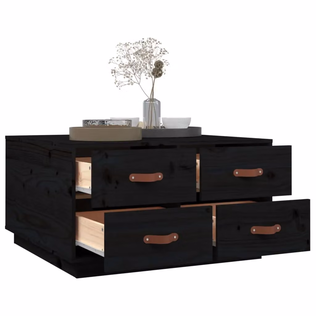 Berkfield Home Black Rustic Square Coffee Table in Solid Pine, W/D/H: 80 x 80 x 45 cm – 3