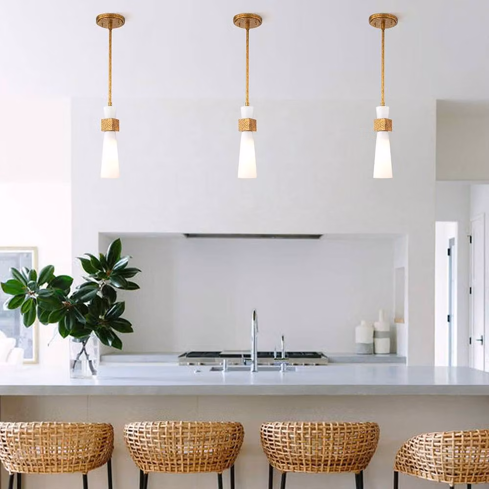 Netlighting Kristy Slim Pendant Ceiling Light in Distressed Gold with Glass and Metal Details, E27 – 2