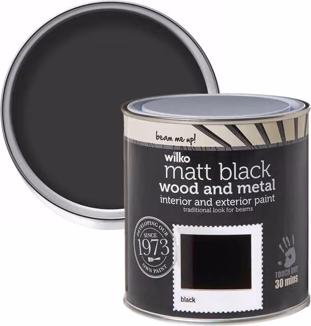 wilko Quick Dry Matt Wood and Metal Furniture Paint, Black, 1 l