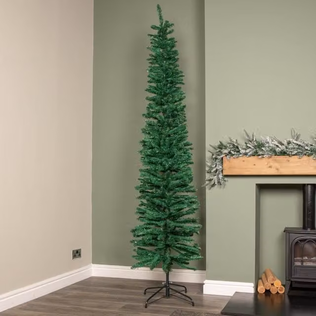 Samuel ALEXANDER Green Artificial Pencil Christmas Tree with Metal Stand, Height: 240 cm