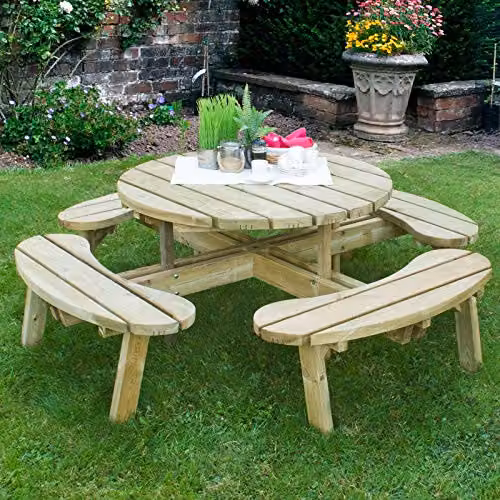 Forest Garden Rustic Circular Wooden Picnic Table in Brown – 2