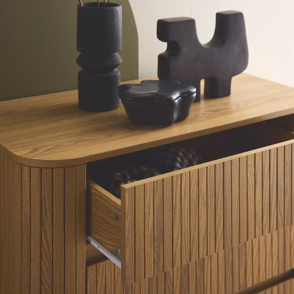 sweeek Grooved Decor 3 Drawer Dresser in Light Brown – 4