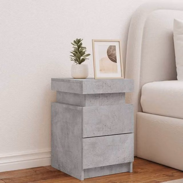 Berkfield Home Beautiful Bedside Cabinet with Integrated LED Lights, Concrete Grey, W: 35 cm, D: 39 cm, H: 55 cm