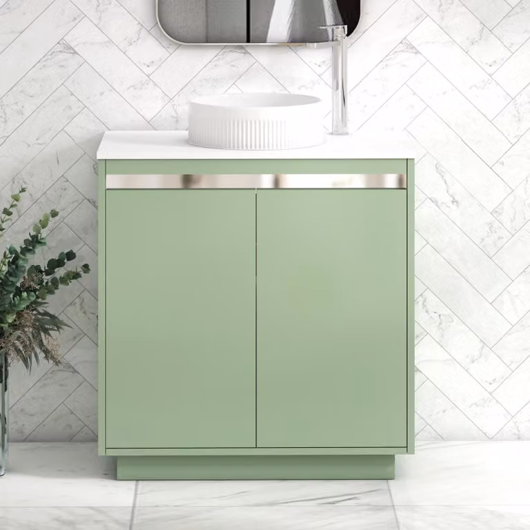 Royal Bathrooms Orion 800mm Mint Sage and White Floor Standing 2 Door Vanity Unit with Round Basin and Chrome Accent Trim