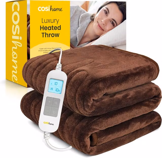 Cosi Home Fleece Electric Heated Throw in Brown