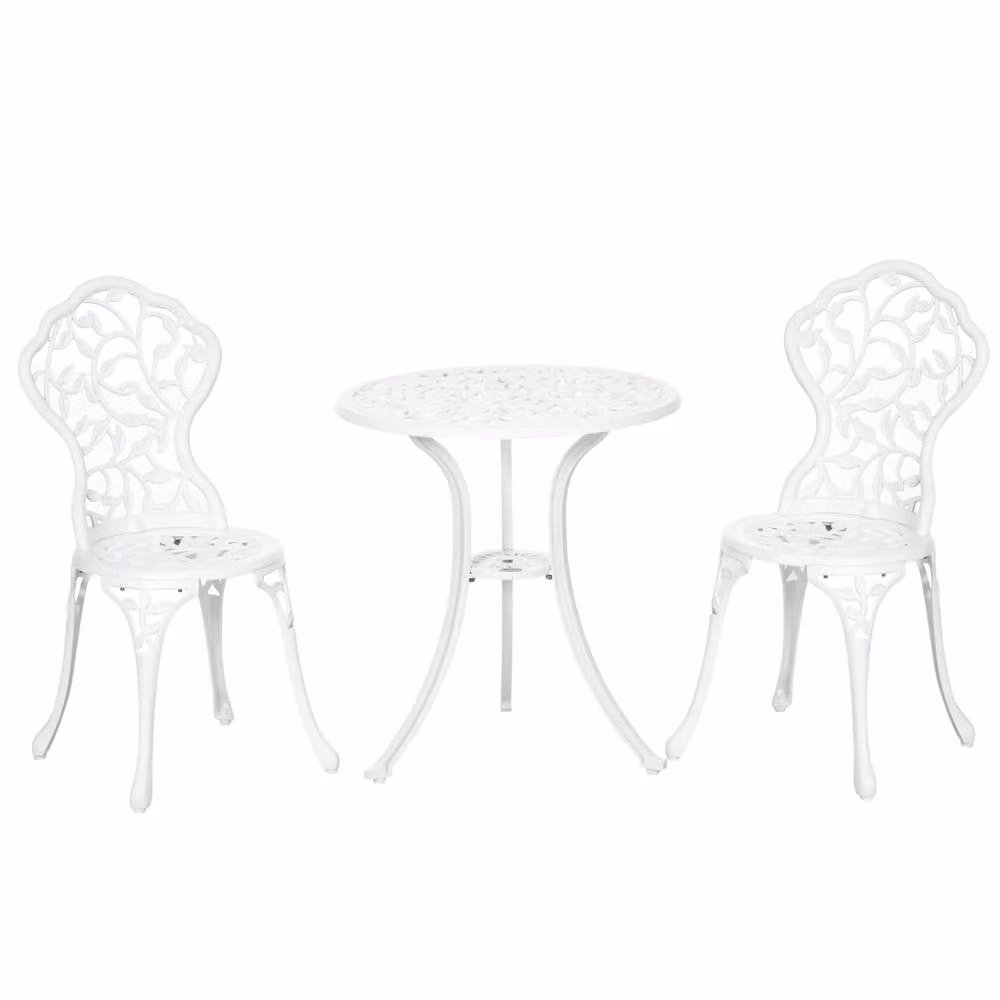 Wyld Haus Karipa 3 Piece Floral Bistro Dining Set in White Powder Coated Aluminium, W/D/H: 61 x 61 x 66.5 cm – 2