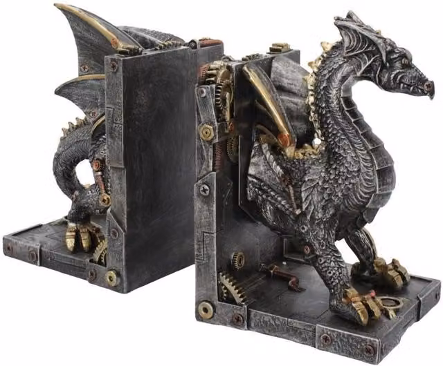 Nemesis Now Dracus Machina Steampunk Dragon Metal Bookends in Bronze and Grey, Height: 27 cm