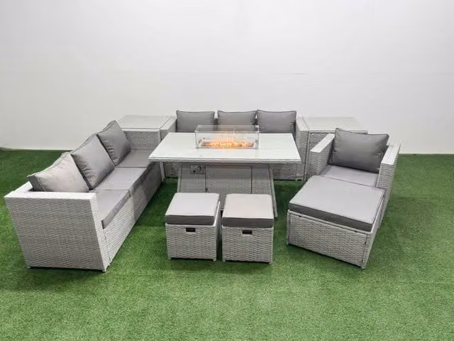 Fimous 10 Seat PE Rattan Outdoor Garden Lounge Sofa Set in Light Grey