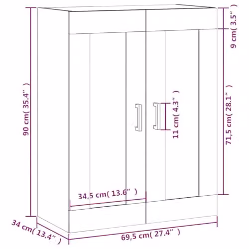 vidaXL Wall Mounted Cabinet in Grey, W/D/H: 69.5 x 34 x 90 cm – 2