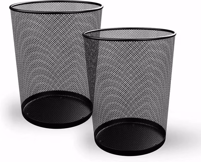 Kelvenix Set of 2 Large Round Mesh Waste Paper Baskets in Black Steel Wire – 1