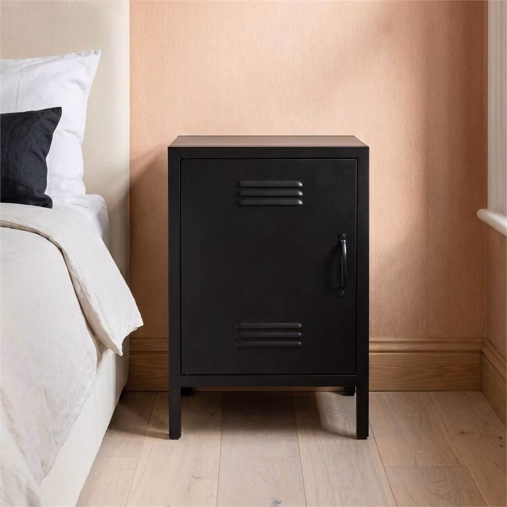 PAWNORA Industrial Black Metal Storage Bedside Cabinet with Hinged Doors and Lock, W/D/H: 31.5 x 41.0 x 59.5 cm – 3