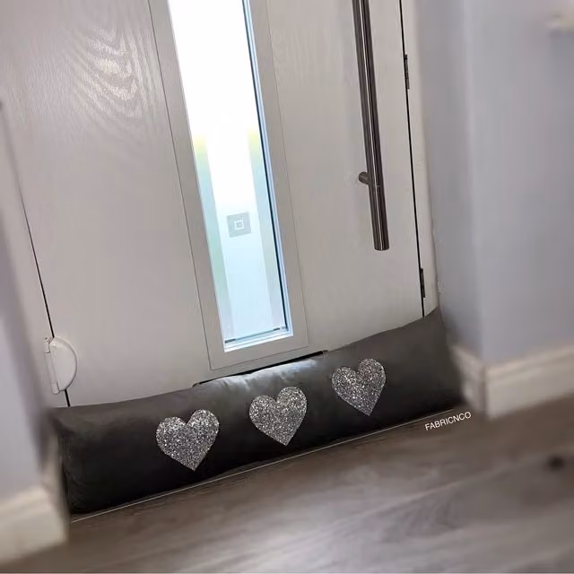 FABRICNCO Plush Grey Love Heart Glitter Draught Excluder