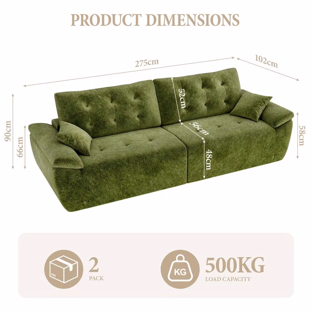 Dprodo 275cm Chenille 4 Seater Modular Sectional Sofa in Green – 2