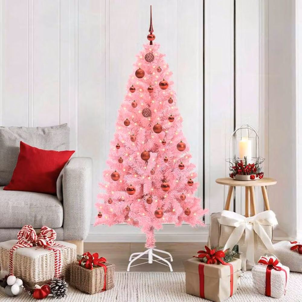Berkfield Home Lush Pink Christmas Tree with 150 LEDs and Stand, Height: 150 cm – 2