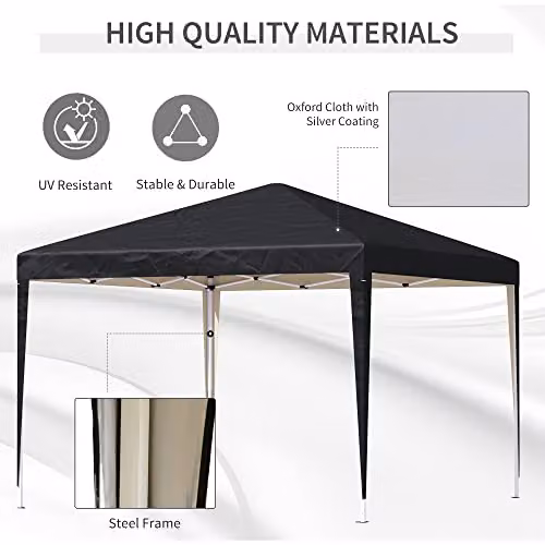 Outsunny Black Pop Up Garden Gazebo Height Adjustable Marquee Party Tent, W: 300.0 cm, D: 300.0 cm, H: 255.0 cm – 3