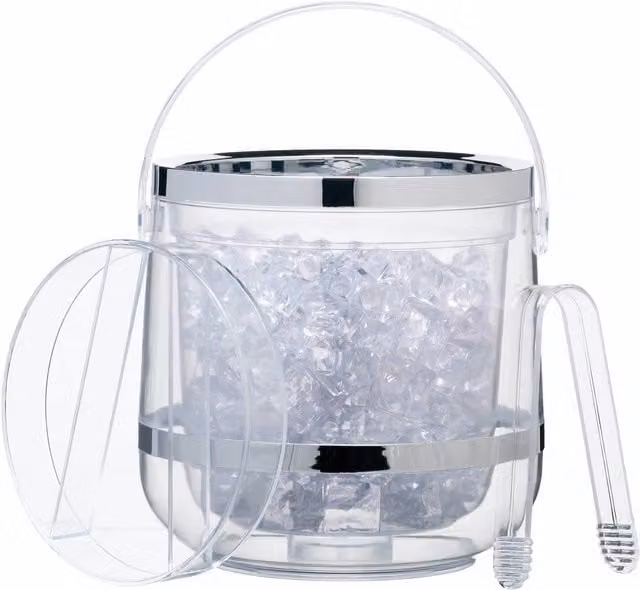 BarCraft Transparent Double Walled Insulated Acrylic Ice Bucket with Lid and Tongs