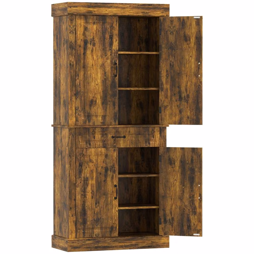 Wyld Haus Brown Tall Kitchen Pantry Cabinet with Drawers and Shelves, H: 180 cm, W: 80 cm, D: 35 cm – 2