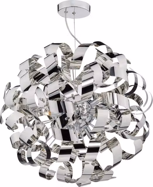 Dar RAW1355 Suspended Modern Sphere Pendant Light in Chrome and Silver, Height Adjustable and Dimmable, H 150 cm x W 65 cm x D 65 cm
