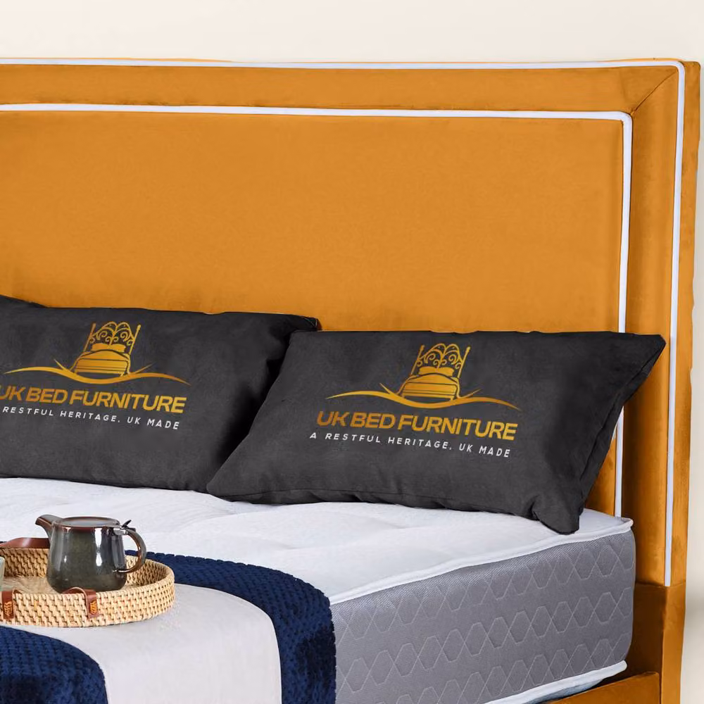 UK Bed Furniture Ariana Upholstered Velvet Bed Frame in Yellow, W/D/H: 140 x 200 cm – 2
