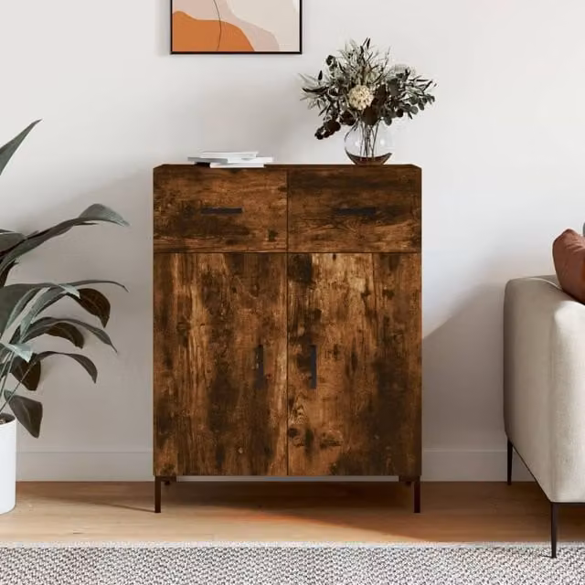 Berkfield Home Modern Smoked Oak Sideboard in Brown, W/D/H: 69.5 x 34 x 90 cm