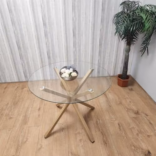 KOSY KOALA Round Glass Dining Table in Transparent and Brown, H 75 x W 100 x D 100 cm