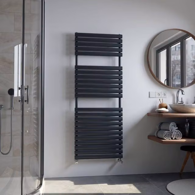 Bathroom Kingdom Nova Anthracite Designer Flat Panel Heated Towel Rail, Grey, H 157 cm x W 60 cm