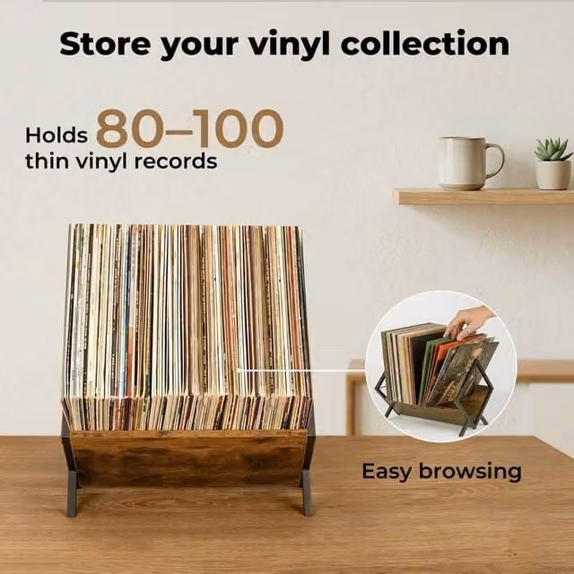 KORVIXA Industrial Vinyl Record Storage Rack in Brown, W: 40 cm, D: 30 cm, H: 40 cm – 1