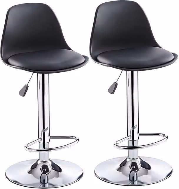 FORGEVIO Set of 2 Modern Swivel Bar Stools with Gas Lift in Black Synthetic Leather