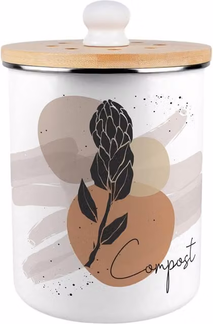 Purely Home Proteas Flowers Metal Compost Caddy with Flip Lid, 2L, Brown