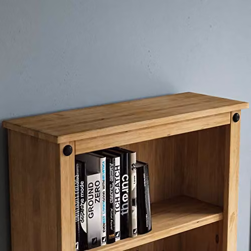 Vida Designs Corona Rustic Waxed Pine Tall Bookcase with Media Compartments in Brown and Black, W/D/H: 96.0 x 50.0 x 18.5 cm – 4