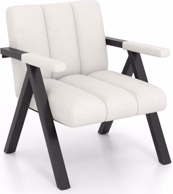 Gymax Oversized White Fabric Accent Chair with Metal Frame and Armrests