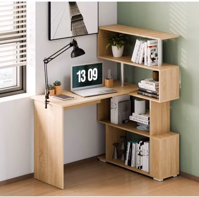 KORVIXA L-Shaped Corner Office Desk in Brown Wood Finish, W: 100 cm, H: 75.5 cm – 1